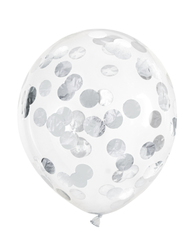 6 Ballons transparents confettis argentés 30 cm