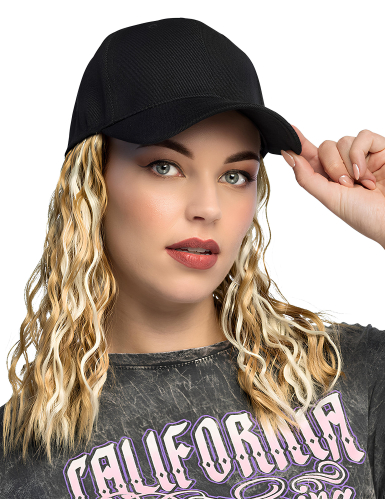 Casquette avec perruque blonde