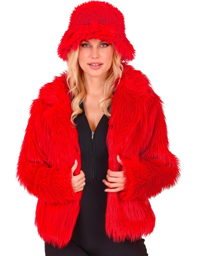 Manteau en fausse fourrure rouge adulte