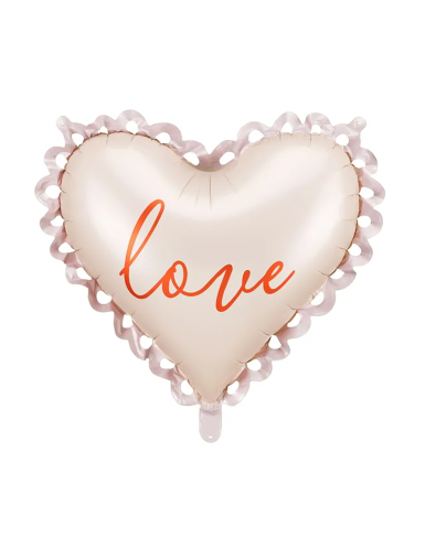 Ballon en aluminium cœur beige dentelle Love 50 x 47cm