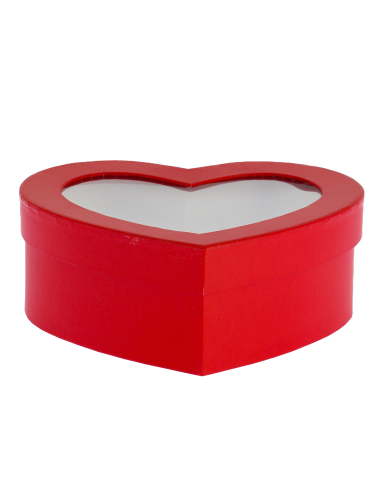 Boîte cœur rouge en carton avec fenêtre 19.5 x 15.5 cm