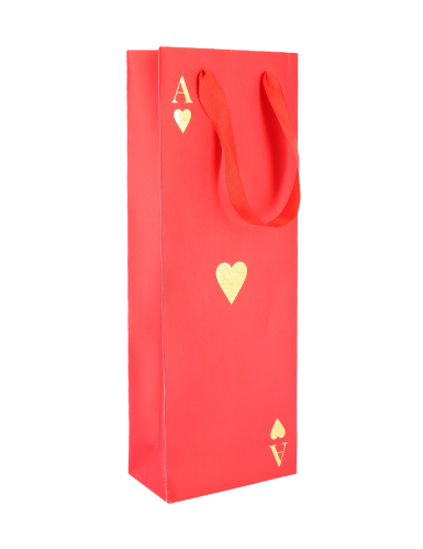 Sac cadeau pour bouteille Dame de cœur rouge 14 x 39 cm