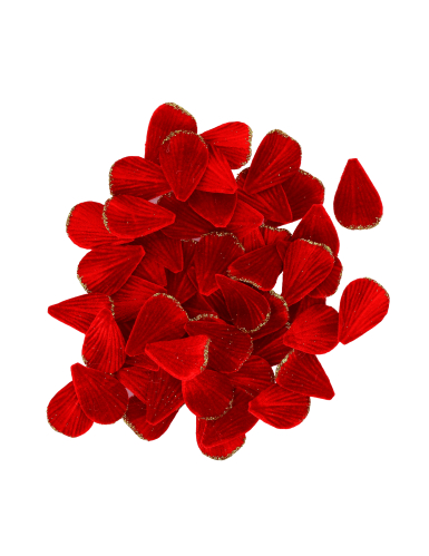 60 Pétales de roses rouges en velours 3 x 5 cm