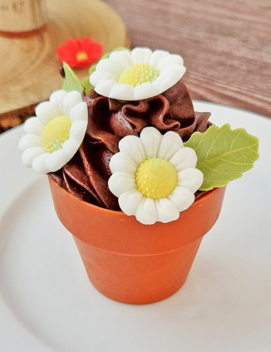 12 Décorations en sucre marguerites et feuilles vertes 3cm