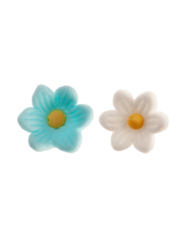 14 Décorations en sucre marguerites bleues et blanches 2.5 cm