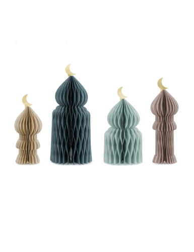 4 Décorations orientales alvéolées en papier Eid Mubarak 33,5 cm
