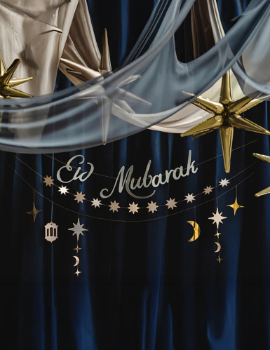 3 Guirlandes en carton Eid Mubarak or et argent 200 cm