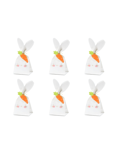 6 sacs à bonbons Lapins papier 7,5 x 9 x 22,5 cm