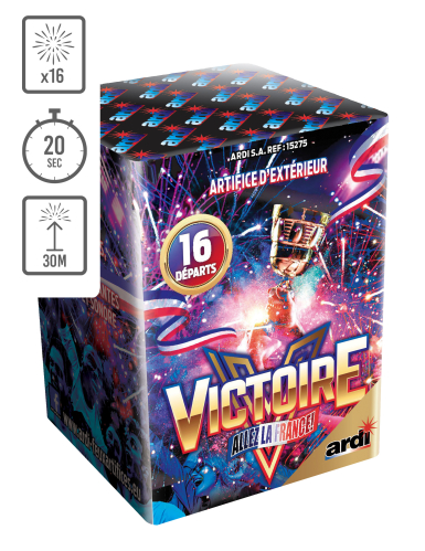 Feu d'artifice compact Allez la France® Victoire®, 16 tirs, 20 secondes