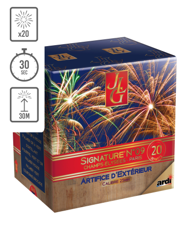Feu d'artifice compact Signature® n°9 by JLG, 20 tirs, 30 secondes