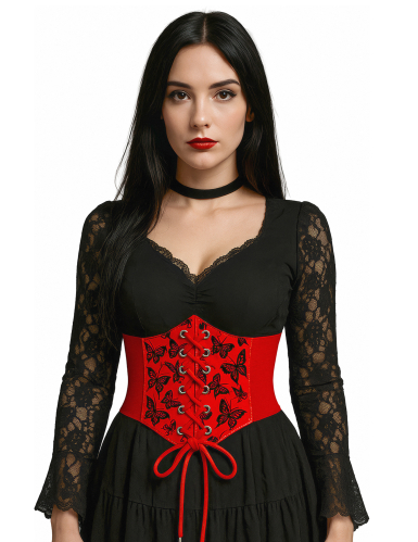 Corset élastique rouge motif papillon
