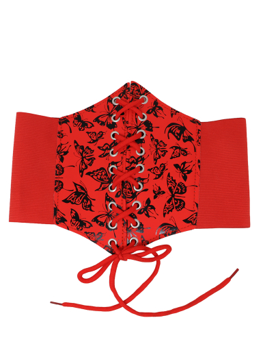 Corset élastique rouge motif papillon