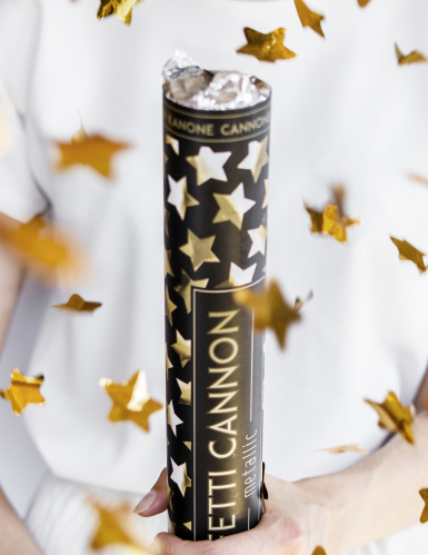 Canon à confettis étoiles métallisées dorées 40 cm