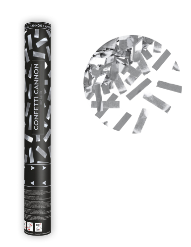 Canon à confettis bandes métalliques argentées 40 cm