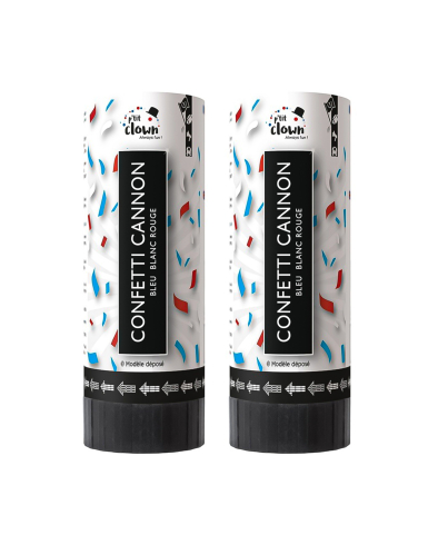 Lot de 2 canons à confettis supporter bleu, blanc et rouge 11 cm