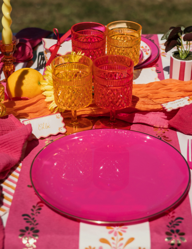 6 Assiettes réutilisables en plastique rose et or 26,5 cm