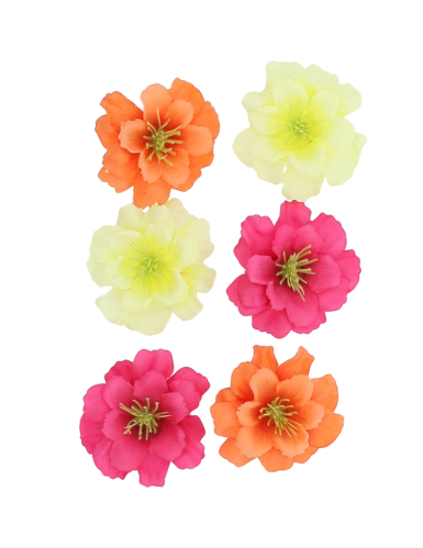 6 Fleurs de cerisier adhésives rose, orange et jaune 5 cm