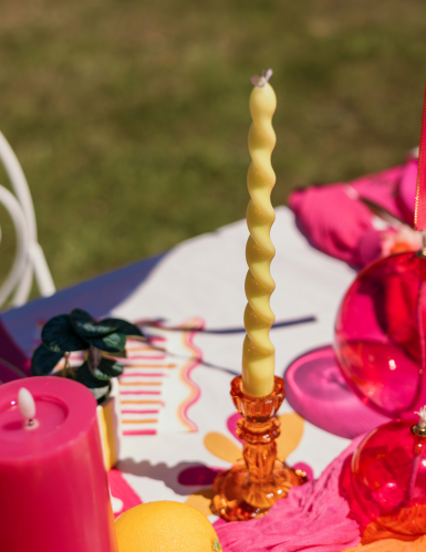 3 Bougeoirs à chandelles en verre rose, jaune et orange 10 cm