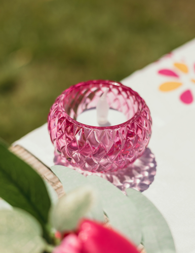 Bougeoir en cristal rose 7.5 x 4 cm