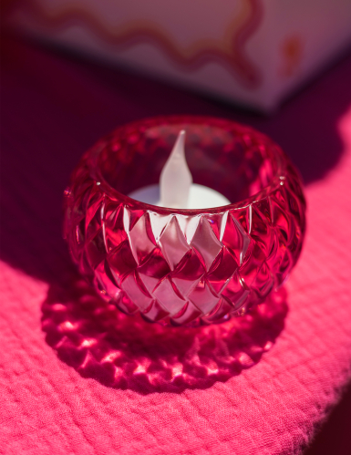 Bougeoir en cristal rose 7.5 x 4 cm