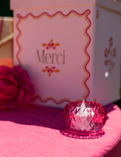 Bougeoir en cristal rose 7.5 x 4 cm