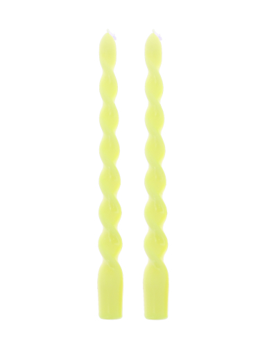 2 Bougies chandelles torsadées jaune 25 cm