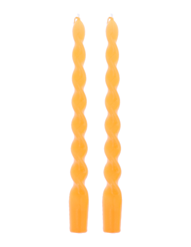 2 Bougies chandelles torsadées orange 25 cm