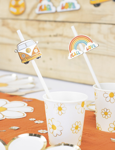 10 Pailles en carton Hippie Party 19.7 cm