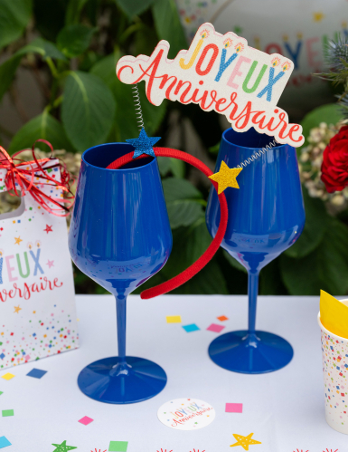 Verre à vin sur pied plastique bleu foncé 47 cl