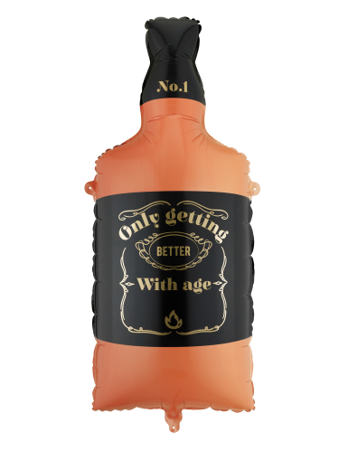 Ballon aluminium bouteille de whisky orange et noir 34 x 86 cm