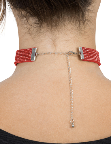 Collier ras de cou à strass rouges adulte