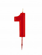 Bougie chiffre 1 rouge brillant d'anniversaire