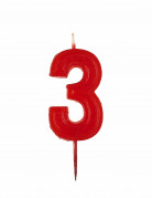 Bougie chiffre 3 rouge brillante pour anniversaire
