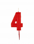 Bougie chiffre 4 rouge d'anniversaire brillante