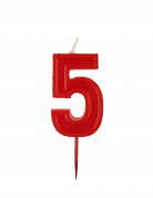 Bougie chiffre 5 rouge brillante d'anniversaire