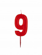 Bougie chiffre 9 rouge brillante pour anniversaire