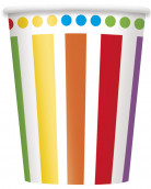 8 gobelets anniversaire rayé et pois en carton