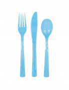 18 couverts en plastique bleu pastel réutilisables