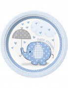 8 assiettes carton éléphant bleu 23 cm baby shower garçon