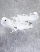 2 petits oiseaux blancs de décoration 13 cm en plumes
