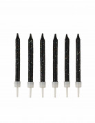 12 bougies noires à paillettes 7,5 cm avec bobèches
