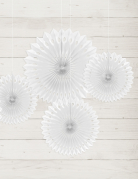 3 rosaces éventails en papier blanc 20, 25 et 30 cm pour décoration