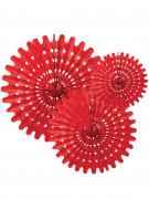 3 rosaces éventails en papier rouge 20, 25 et 30 cm à suspendre