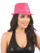 Chapeau borsalino à sequins rose fluo adulte