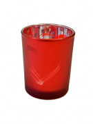 Photophore en verre givré rouge cœur 7 x 5,5 cm décoration romantique