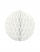 Petite boule en papier alvéolé blanc 12 cm pour déco de fête