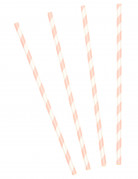 10 pailles en carton rayées rose 19,5 cm pour boissons froides