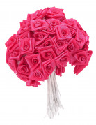 48 mini roses satin fuchsia 1 x 8 cm sur tige pour mariage