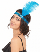 Bandeau Charleston à sequins et plume bleu femme