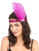 Bandeau Charleston à sequins et plume rose fuschia femme